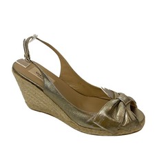 Scarpa Valentino Garavani donna 9/40 espadrillas zeppa oro pelle fiocco punta aperta
