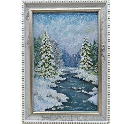 Dipinto olio paesaggio foresta