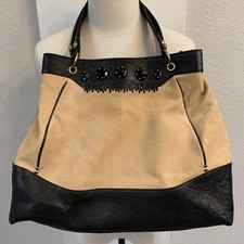 Borsa a tracolla $359 MSRP Tre Vero in pelle nera e marrone gioielli MOLTO PULITA