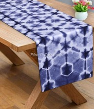 Copritavolo Runner Etnico Cotone Shibori Blu Geometrico Lungo Boho Tie Dye