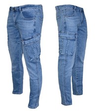 Pantaloni Jeans uomo Denim Cargo tasche laterali multitasche style slim k710