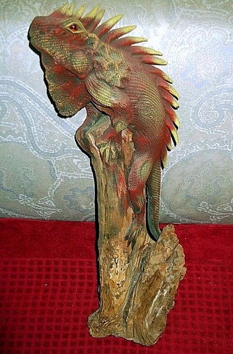 Scultura iguana tronco - iguana, tronco.