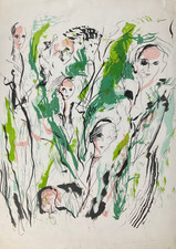 Ernesto Treccani "Volti" Opera Litografia a colori firmata P.A. Prova d'Autore