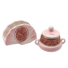 Set zuccheriera e porta tovaglioli vintage Capodimonte Fontaine rosa rose