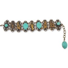 Bracciale Neiger Ceco Egiziano Revival Vetro Turchese Scarabei Ottone Faraoni