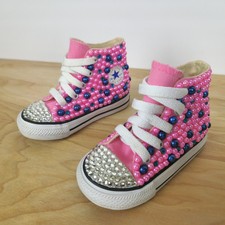 Converse Cristalli Gemme Personalizzate Ragazze Alte Perle Taglia 5