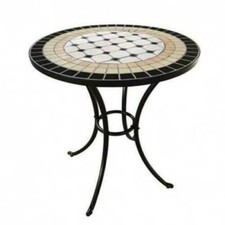 TAVOLO DA GIARDINO ROTONDO IN FERRO BATTUTO CON MOSAICO D. 60 CM (35889)