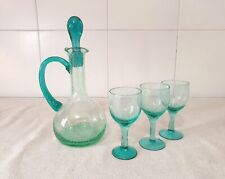 Servizio per liquore rosolio Vintage anni '70 artigianale in vetro soffiato