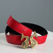 Cintura Vintage Metallo Pelle con Pesci Italia Anni 70-80 Originale