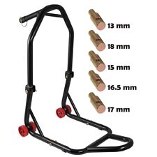 Cavalletto Alza Moto Anteriore Canotto Sterzo Nero 4 ruote 5 perni inclusi 123