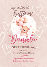 Invito Digitale Orsetto Battesimo bambina  Personalizzabile/File digitale