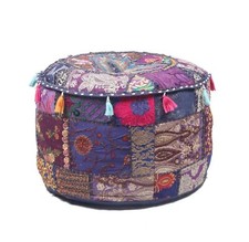 Copripouf ottomano patchwork cotone viola indiano 18" decorazione casa copricuscino AU