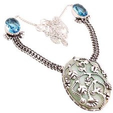 Amazonite Gemma Placcato Argento Handmade Gioielli Collana Regalo 25 G N-1654