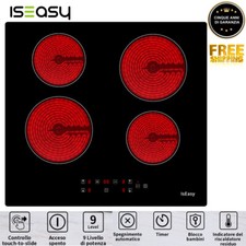Piano Cottura Vetroceramica Incasso 4 Fuochi Controllo Touch Timer 59cm Nero 