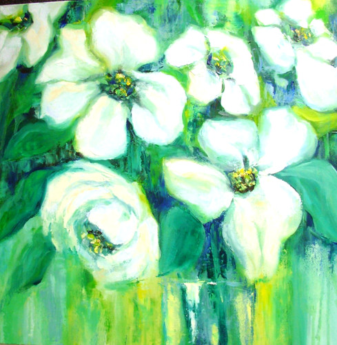 Fiori bianchi vaso dipinto - bianchi, in