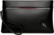 Pochette in Pelle PU Uomo Nera Borsello a Mano Borsa Da Polso Con Zip Handbag Po