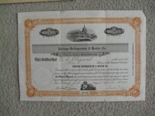 Vintage 1917 Stock Certificate Portage Refrigerator & Heater Co 10 Shares