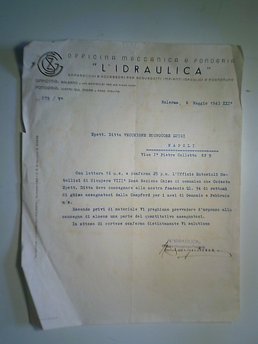 Lettera off meccanica - "off., e