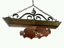 LAMPADARIO RUSTICO IN FERRO BATTUTO E LEGNO CON DIFFUSORE IN TERRACOTTA LUCE E27