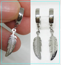 Orecchini piuma a cerchio da uomo in acciaio inox cerchietto donna piuma argento