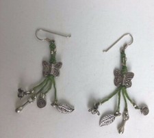 Bellissimi orecchini pendenti lunghi farfalla e fiore pendenti cordoncino verde gioielli 