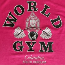 MAGLIETTA VINTAGE WORLD GYM 1990 COLUMBIA SOUTH CAROLINA BODYBUILDING GRANDE