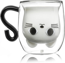 Tazza Gatto, Doppia Parete Vetro, Da Caffe, Idee Regalo Donna Amica Moglie Maest
