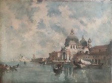  Venezia S.Maria Della salute Antico Dipinto Su Tela 