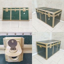 BAULE CONTENITORE ANNI 50 IN LAMIERA COLORE VERDE MARTELLATO FORZIERE DEI PIRATI