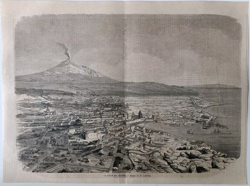 Stampa antica veduta - antica, catania