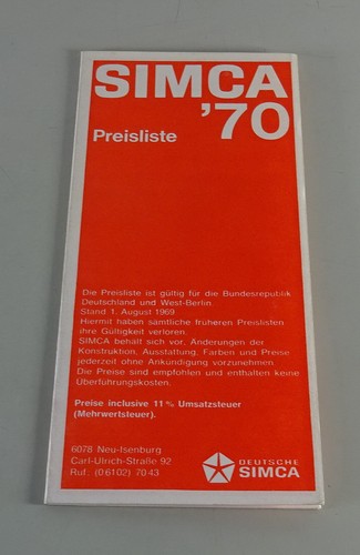 Simca preisliste prospekt 1000 - simca,
