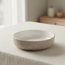 Fruttiera centrotavola  vetro 36 cm con pareti spesse e decoro floreale inciso