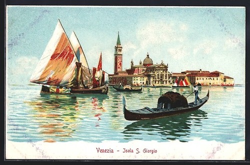 Litografia venezia isola s - litografia, venezia,