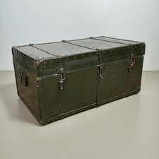 Antico Baule in legno da viaggio verde cassapanca 900 vecchio forziere d'epoca