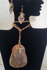 Lotto Orecchini E Collana Con Pietra Legno Fossile,artigianale, Buovi