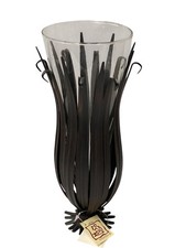 VASO PER FIORI IN FERRO E VETRO CENTRO TAVOLA PORTTA CANDELA ALTEZZA CM 27