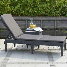 Lettino sdraio da giardino pieghevole grafite resina rattan con cuscino