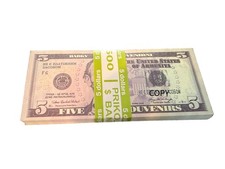 Falso Prop Replica Soldi Film Giochi Scherzo $5 Banconote Pacchetto di 80 = 400 Dollari