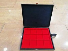 ( 175 ) COFANETTO in LEGNO RIVESTITO + 2 VASSOI FLOCCATO 12 TASCHE 23,5X19,5CM