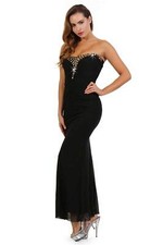 Abito Da Sera Lungo In Chiffon Con Strass Nero #AK1397