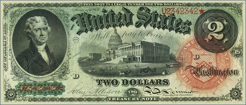 2 dollari 1869 rainbow - u.s.a.,