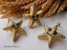 Set di gioielli orecchini pendenti e ciondolo con stelle in fimo stile kawaii