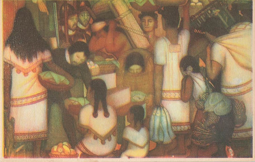 Postcard art market scene - postcard,
