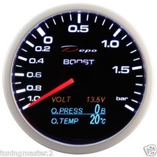 Manometro Strumento 60mm DEPO Pressione Turbo -1+2 BAR Volt Temp Press OLIO fumè