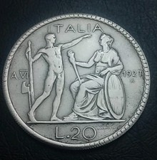 REGNO V.E.III MONETA COPIA 20 LIRE 1927 A VI,IMPERO,MATERIALE AMAGN.16,76 GR