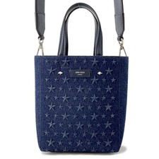 Borsa a 2 vie Jimmy Choo Lenny North South taglia S-M denim/pelle blu navy