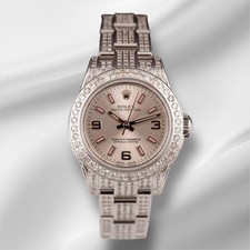 Rolex Oyster Perpetual Donna 26mm 4ct Iced Da Diamanti Quadrante Argento 176200