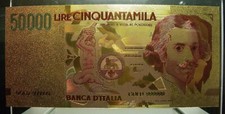 BANCONOTA REPUBBLICA ITALIANA 50000 LIRE BERNINI PLACCATA ORO