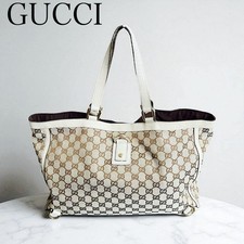GUCCI Tote Bag Borsa a mano GG Tela/Pelle Beige Bianco dal Giappone 119507K...