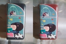 PORTAFOGLI GRANDE WALLET LARGE DOPPIA ZIP ECOPELLE GATTO LIBRO